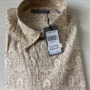 John Varvatos men’s dress shirt NWT, Medium, brown/cream; classic paisley print